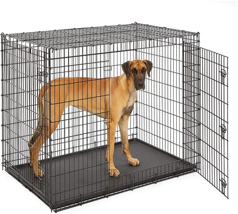 Xxl dog crate 54 inch - XXL DOG CRATE INSTRUCTION MANUAL FOR SAFETY, REMOVE LEASH AND COLLAR BEFORE YOUR PET ENTERS THE CRATE. Available exclusively at 1867243 Floor Panel (1x) Has tall upright bent hooks and a pan locking latch on one end. DOG CRATE ASSEMBLY INSTRUCTIONS This “castle” requires two people for assembly.